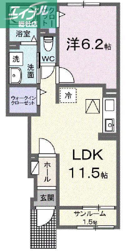 リバーサイドパレス K(1LDK/1階)の間取り写真