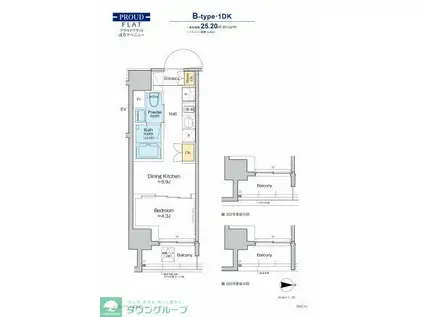 プラウドフラット浅草アベニュー(1DK/4階)の間取り写真