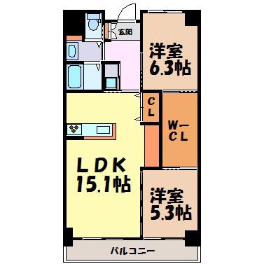 OS・SKYレスカール大久手(2LDK/3階)の間取り写真