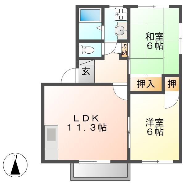 モンシャトー可児 C(2LDK/2階)の間取り写真
