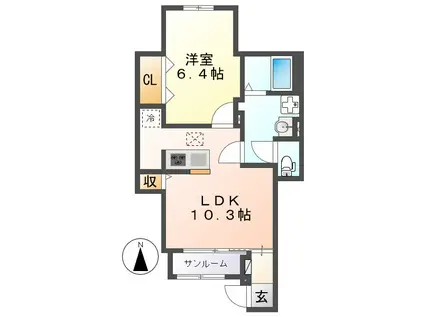 地下鉄名港線 日比野駅(名古屋市営) 徒歩8分 3階建 築6年(1LDK/1階)の間取り写真
