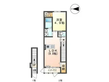 グランディールII(1LDK/2階)の間取り写真
