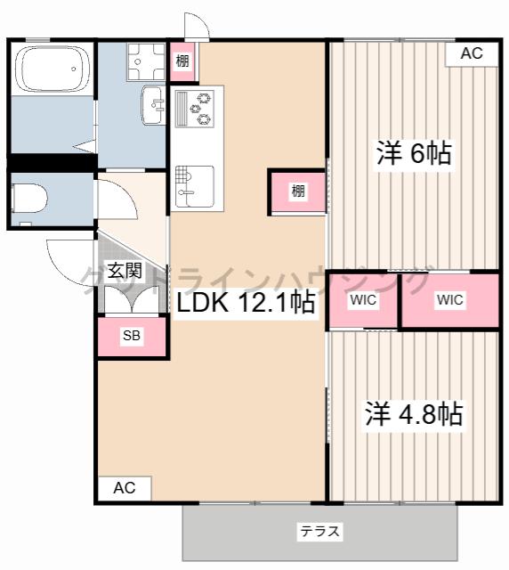 コスモスハイツB(2LDK/1階)の間取り写真