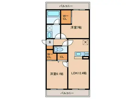 CASA SINFONIA(2LDK/2階)の間取り写真