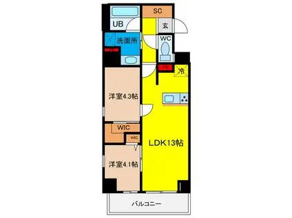 JPNOIE上町台龍造寺(2LDK/5階)の間取り写真