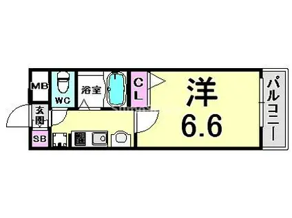 エステムコート三宮イーストIIリベルテ(1K/2階)の間取り写真