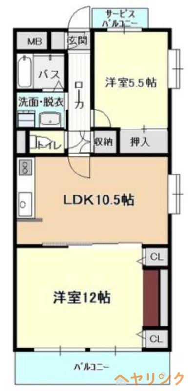 猪高ハイツ(2LDK/2階)の間取り写真