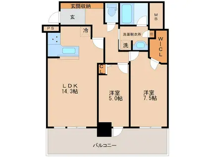 ザ・ライオンズ久留米ウェリスタワー(2LDK/14階)の間取り写真