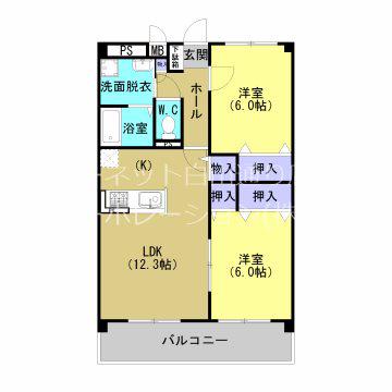 グランディールさくら(2LDK/3階)の間取り写真