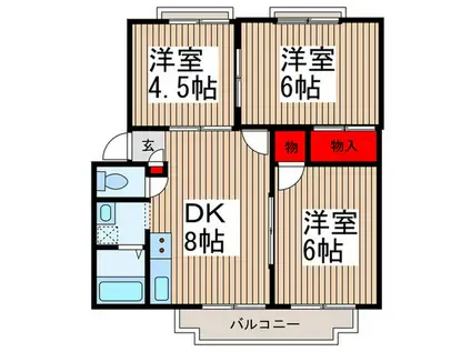 ヨコミゾハイツII(3DK/2階)の間取り写真