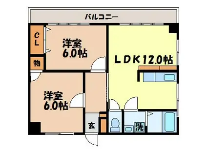 フェリーチェめのと(2LDK/1階)の間取り写真