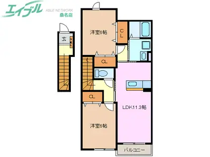 ヒューゲルプラースII(2LDK/2階)の間取り写真