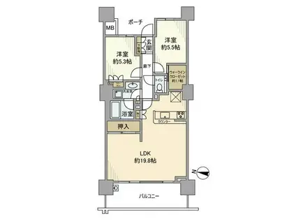 パークスクエア相模大野タワーアンドレジデ(2LDK/3階)の間取り写真