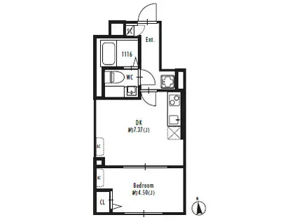 GRANPASEO北新宿(1DK/1階)の間取り写真