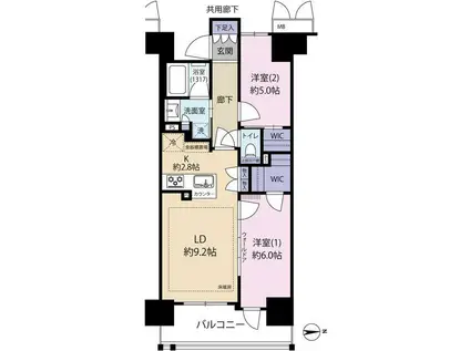 プレミスト江坂(2LDK/4階)の間取り写真