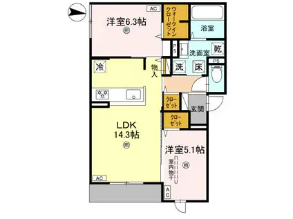 D-RESIDENCE墨江(2LDK/1階)の間取り写真