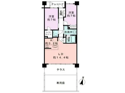 アーバンプレイス南笹口(2LDK/1階)の間取り写真