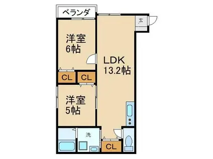 ブーゲンビリア上島(2LDK/2階)の間取り写真