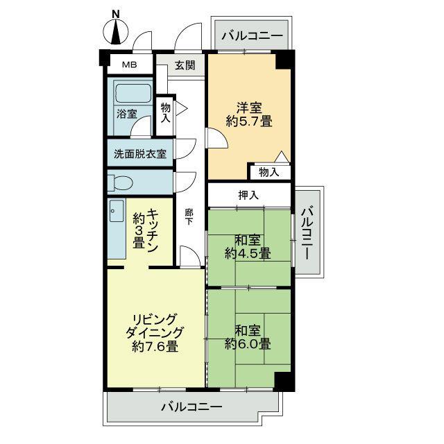 スカール西条(3LDK/1階)の間取り写真