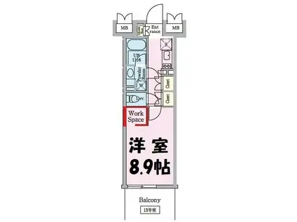 ソライエアイル越谷蒲生(1K/8階)の間取り写真