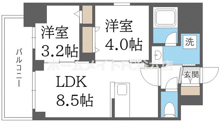 リヴェント難波ウエスト(2DK/8階)の間取り写真