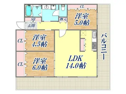 ディーグラフォート神戸三宮タワー(2LDK/17階)の間取り写真