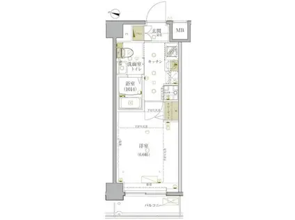 グロースニシヨコハマ2(1K/4階)の間取り写真