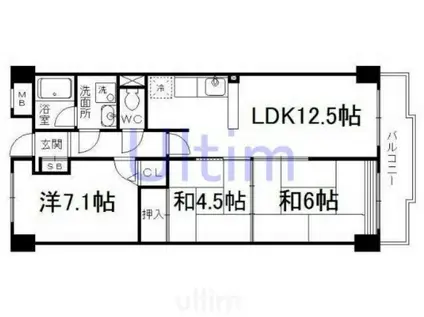 ベルヴィ西浦(3LDK/6階)の間取り写真
