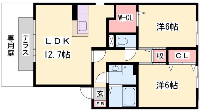 グリーンフィールズ阿成(2LDK/1階)の間取り写真