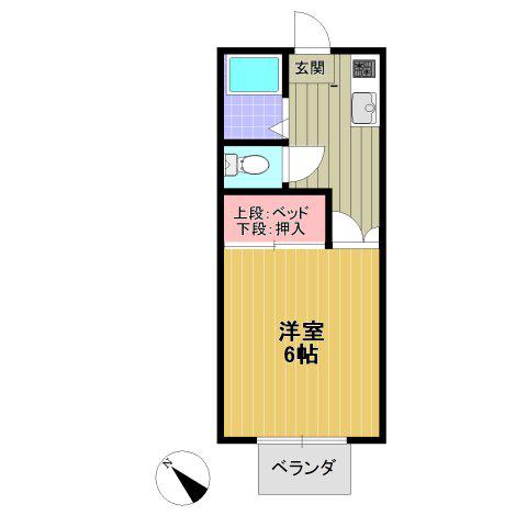 霊屋第一コーポナバタ(1K/2階)の間取り写真