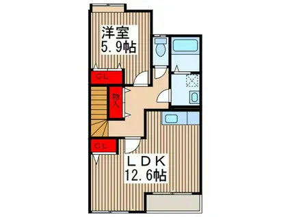 入間市小谷田1丁目 平成22年 1LDK(1LDK/2階)の間取り写真