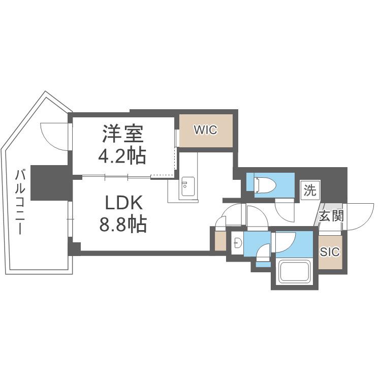 コンフォリア・リヴ本町ウエストQ(1LDK/6階)の間取り写真