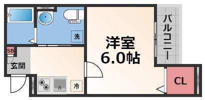 CRASTINE小路東B(1K/2階)の間取り写真