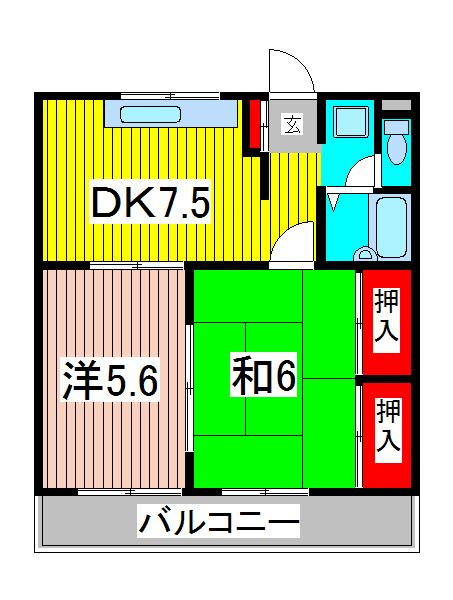 ファミール芝下(2DK/3階)の間取り写真
