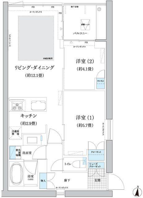 ガーデニエール砧 ウエスト(2LDK/4階)の間取り写真