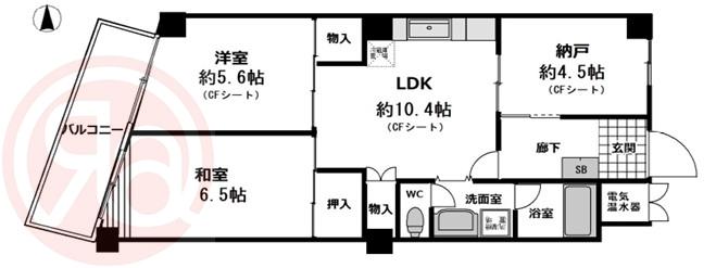 ヒル・ブリッジヒルNO1(3LDK/4階)の間取り写真