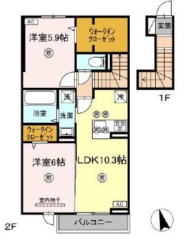RION(2LDK/2階)の間取り写真