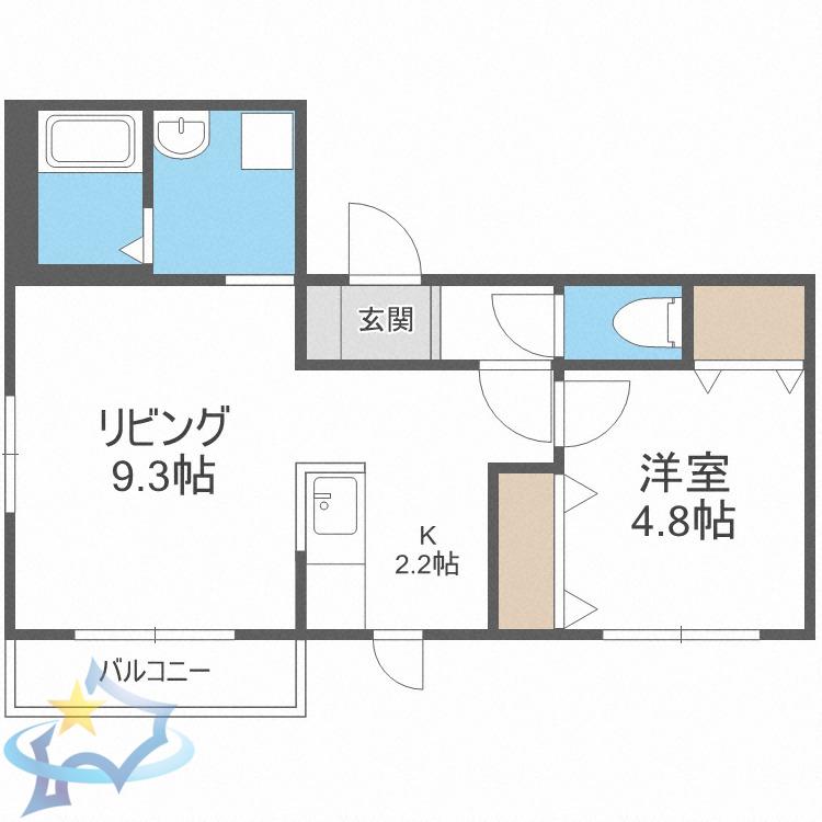 プレシェルト札幌苗穂(1LDK/3階)の間取り写真