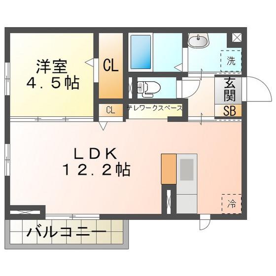 ウィステリアムーン(1LDK/2階)の間取り写真
