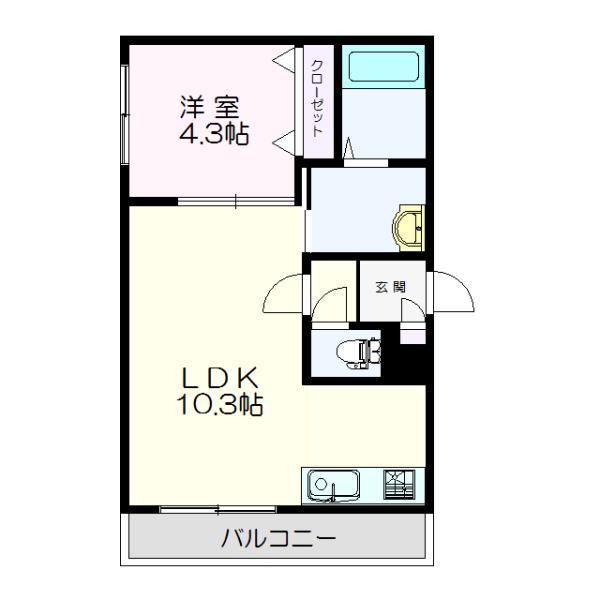 コムズ大谷地(1LDK/3階)の間取り写真