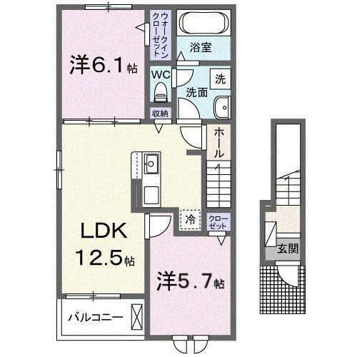 スカイグランデII(2LDK/2階)の間取り写真