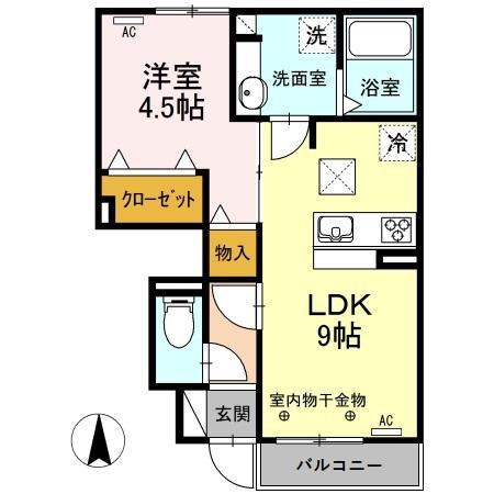 ワイズコート(1LDK/1階)の間取り写真