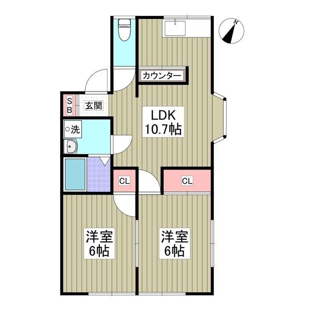 リブレス桐生堤町A(2LDK/1階)の間取り写真
