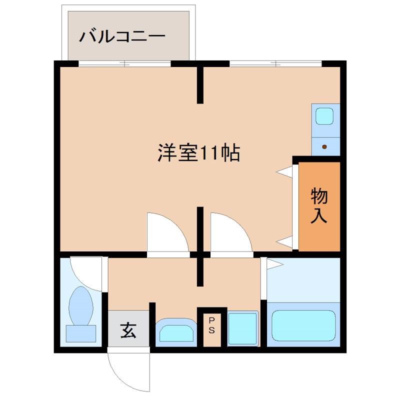 東園田イーストハイツ(ワンルーム/1階)の間取り写真