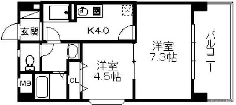 アリエス姪浜駅南(2K/7階)の間取り写真