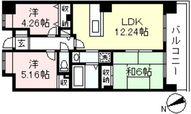 ガーデンヒルズ白鳥(3LDK/5階)の間取り写真
