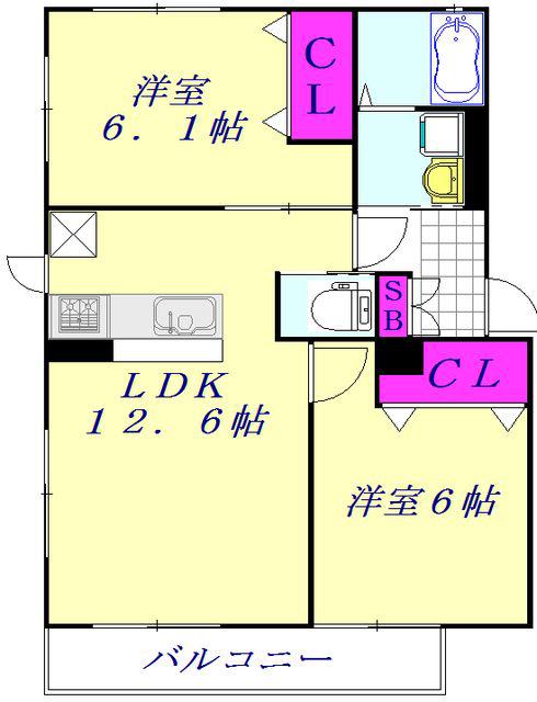 プリマヴェーラW(2LDK/1階)の間取り写真