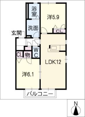 ディアスM(2LDK/2階)の間取り写真