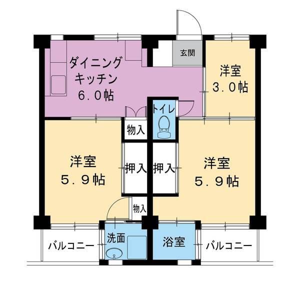 ビレッジハウス水島 1号棟(3DK/4階)の間取り写真