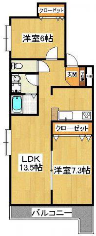 グランピリエ(2LDK/2階)の間取り写真